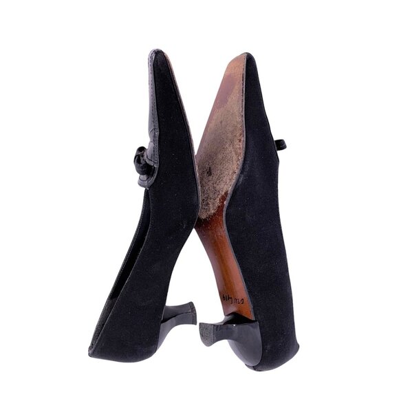 STUART WEITZMAN Black Patent Leather and Fabric Square Toe Pumps Size 8.5 Y2K - Picture 6 of 10